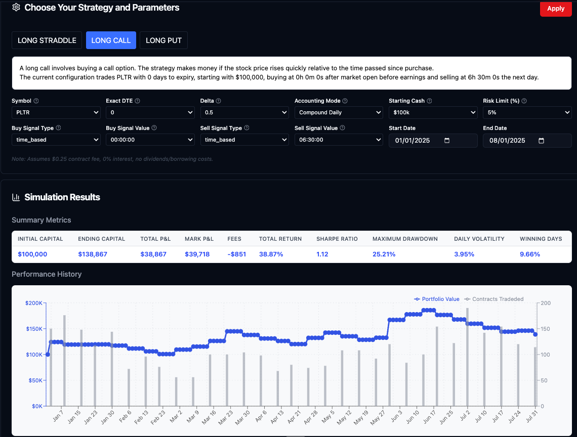 Options Strategy Interface Screenshot